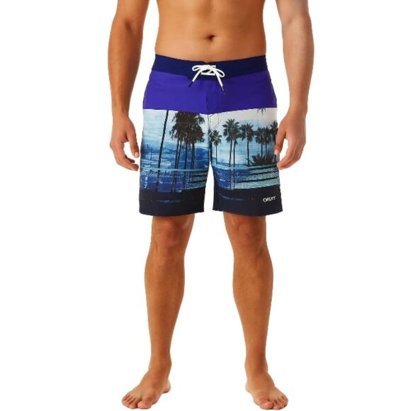 Oakley Mens 21” Boardshorts Tropical Palm Trees Fathom Purple Blue Black Size 32 - Picture 1 of 4
